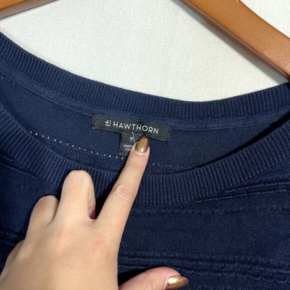 41 Hawthorn Navy Blue Ribbed Round Neck Sweater - Size M - Picture 4 of 7